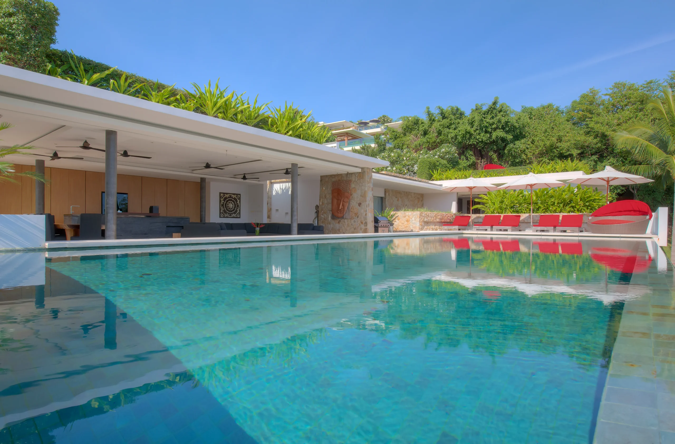 Pool corner with outdoor seating at villa, Koh Samui